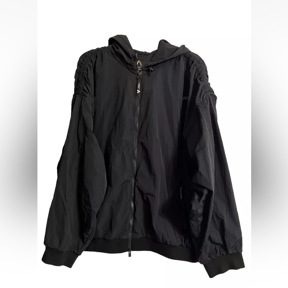 Athleta Allyson Felix Black Bomber Windbreaker Hooded Jacket Zip Size XL